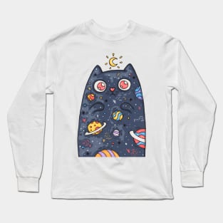 Cartoon cute cat with the universe inside Long Sleeve T-Shirt